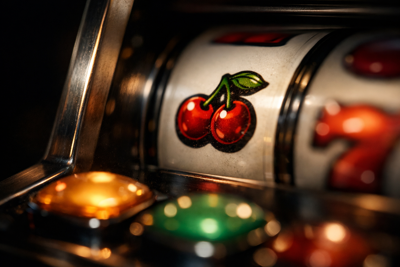 Macro close-up of a real casino slot machine reel at Bizzo Casino Australia, illustrating certified RNG real-money pokies and live games