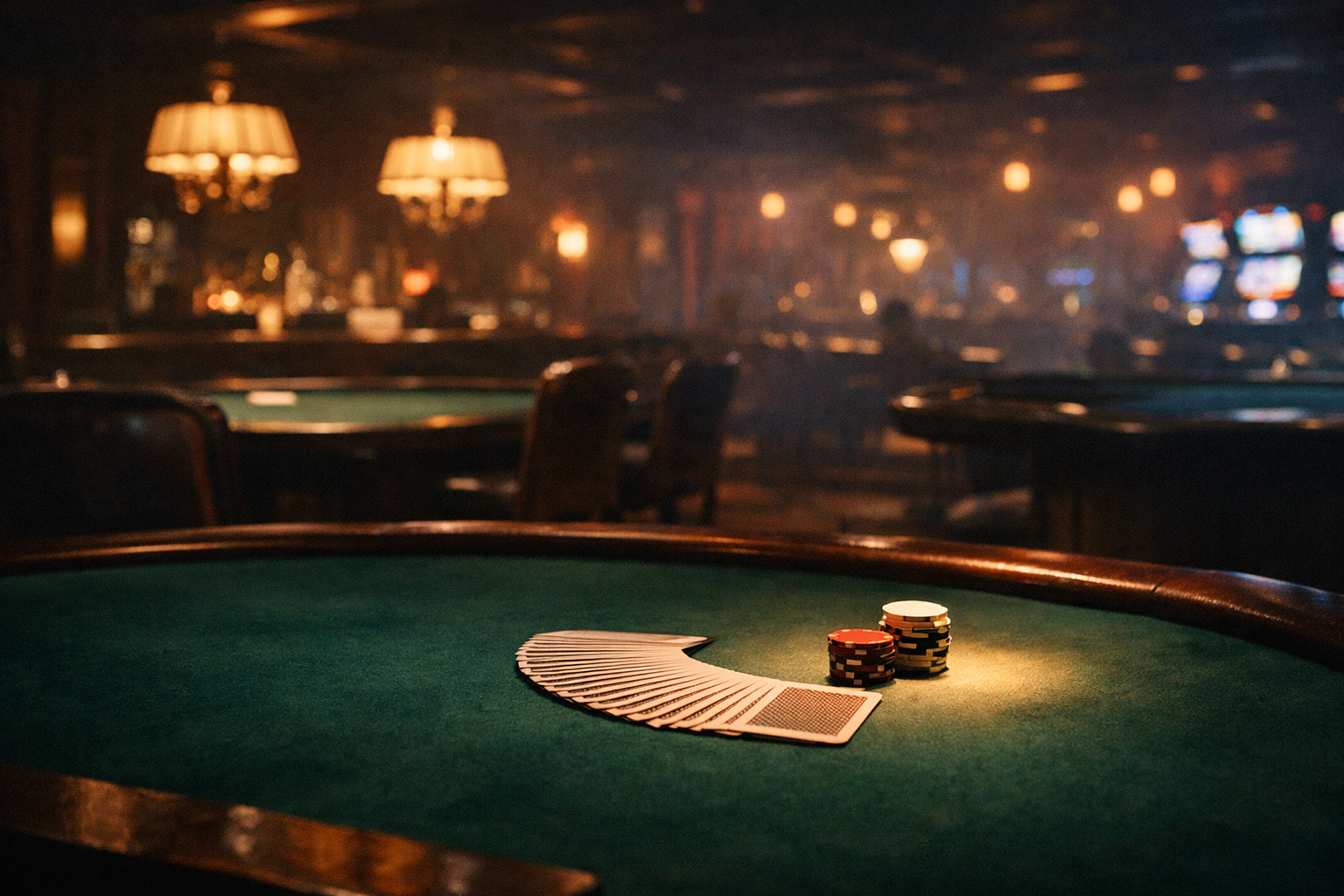 Moody upscale casino table scene at Bizzo Casino Australia, evoking the welcome offer of a 100% match up to A$1,000 plus 150 free spins
